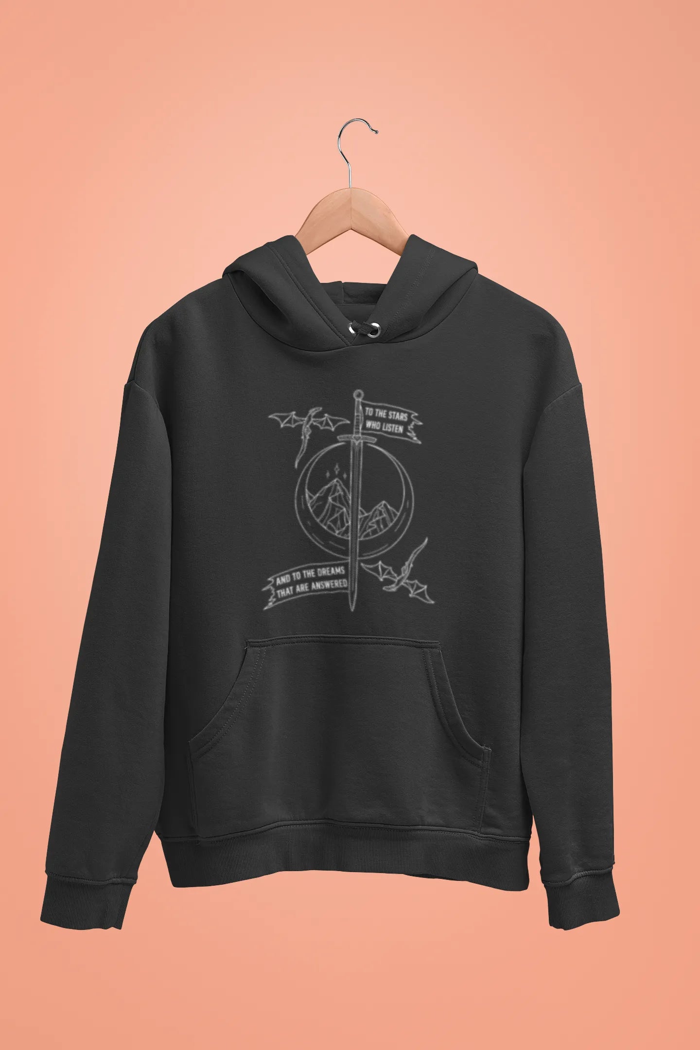 to the stars who listen and to the dreams that are answered unisex hoodie black
