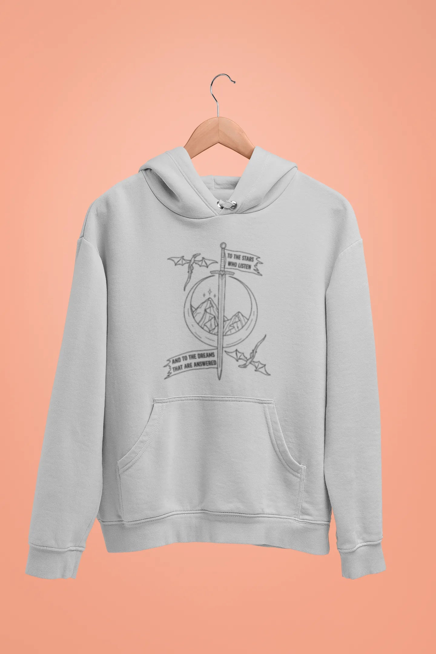 to the stars who listen and to the dreams that are answered unisex hoodie grey