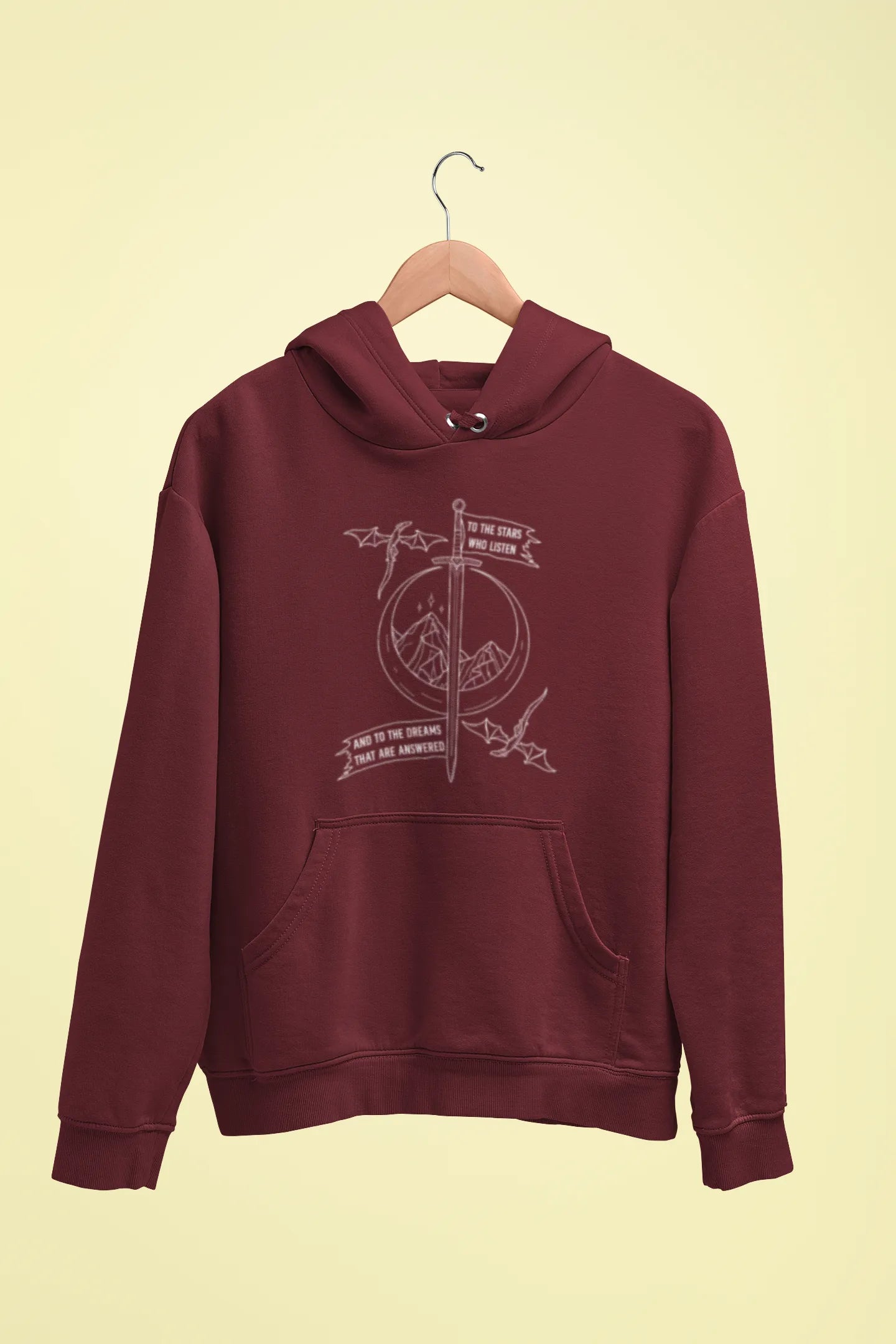 to the stars who listen and to the dreams that are answered unisex hoodie maroon