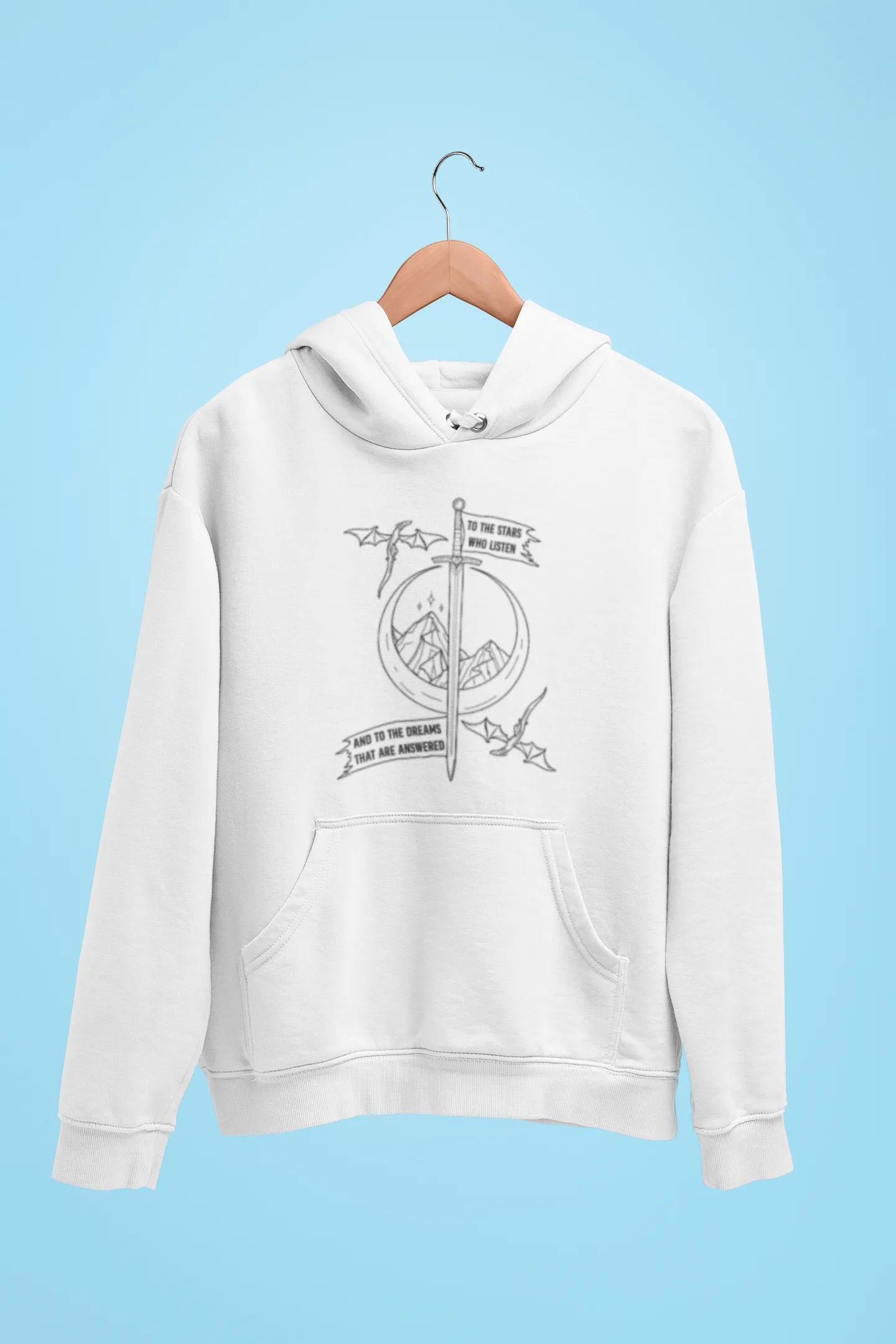 to the stars who listen and to the dreams that are answered unisex hoodie white