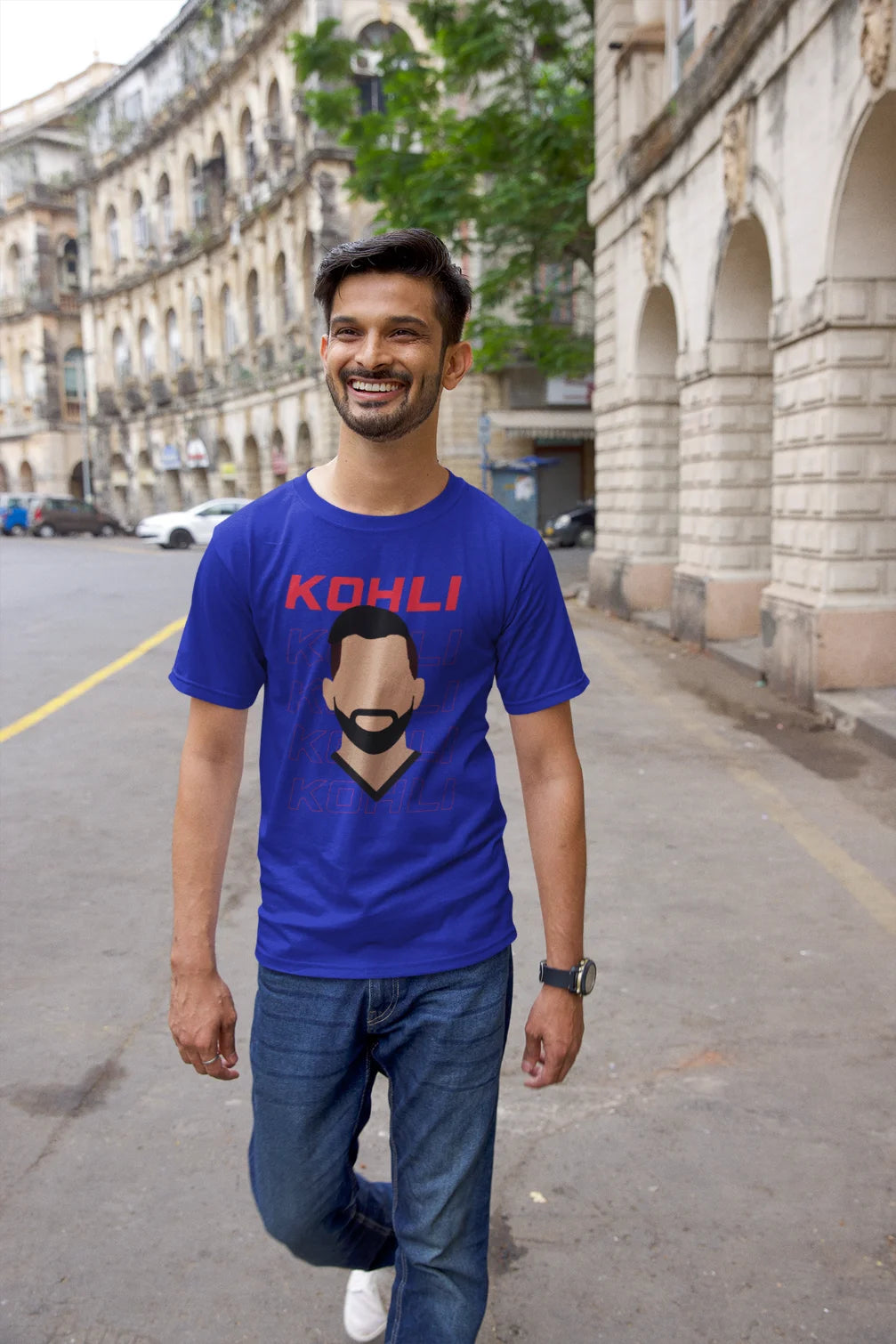 T-shirt met de omtrek van het gezicht van Virat Kohli