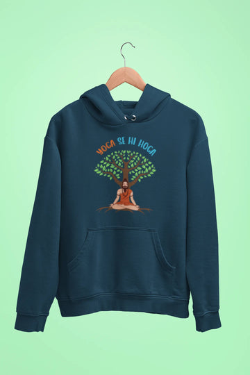 yoga se hi hoga unisex hoodie navy blue